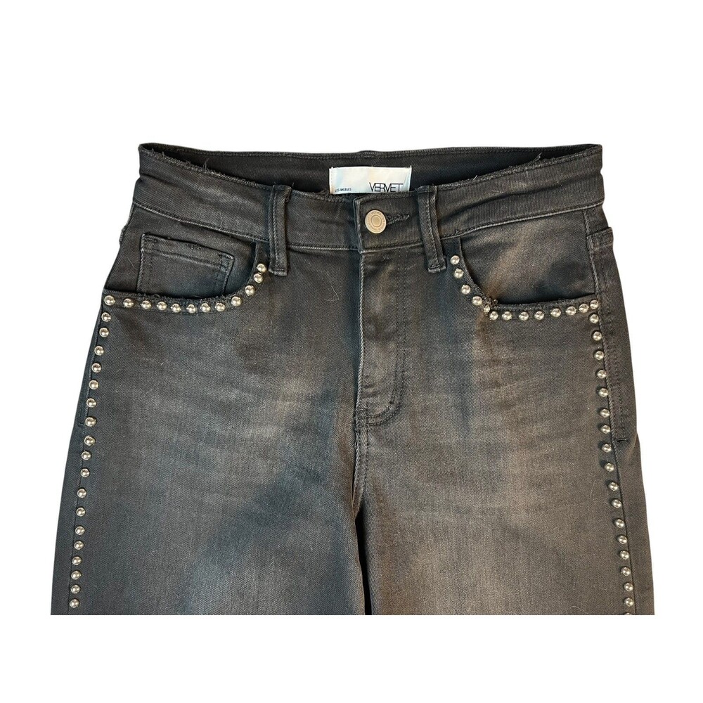 Vervet High Rise Long Wide Jeans Studded Black Denim Size 26 - Picture 9 of 12